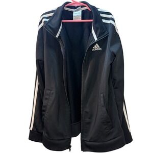 Kids Adidas Track Jacket Black White 3 Stripe Full‎ Zip Size M 10 12